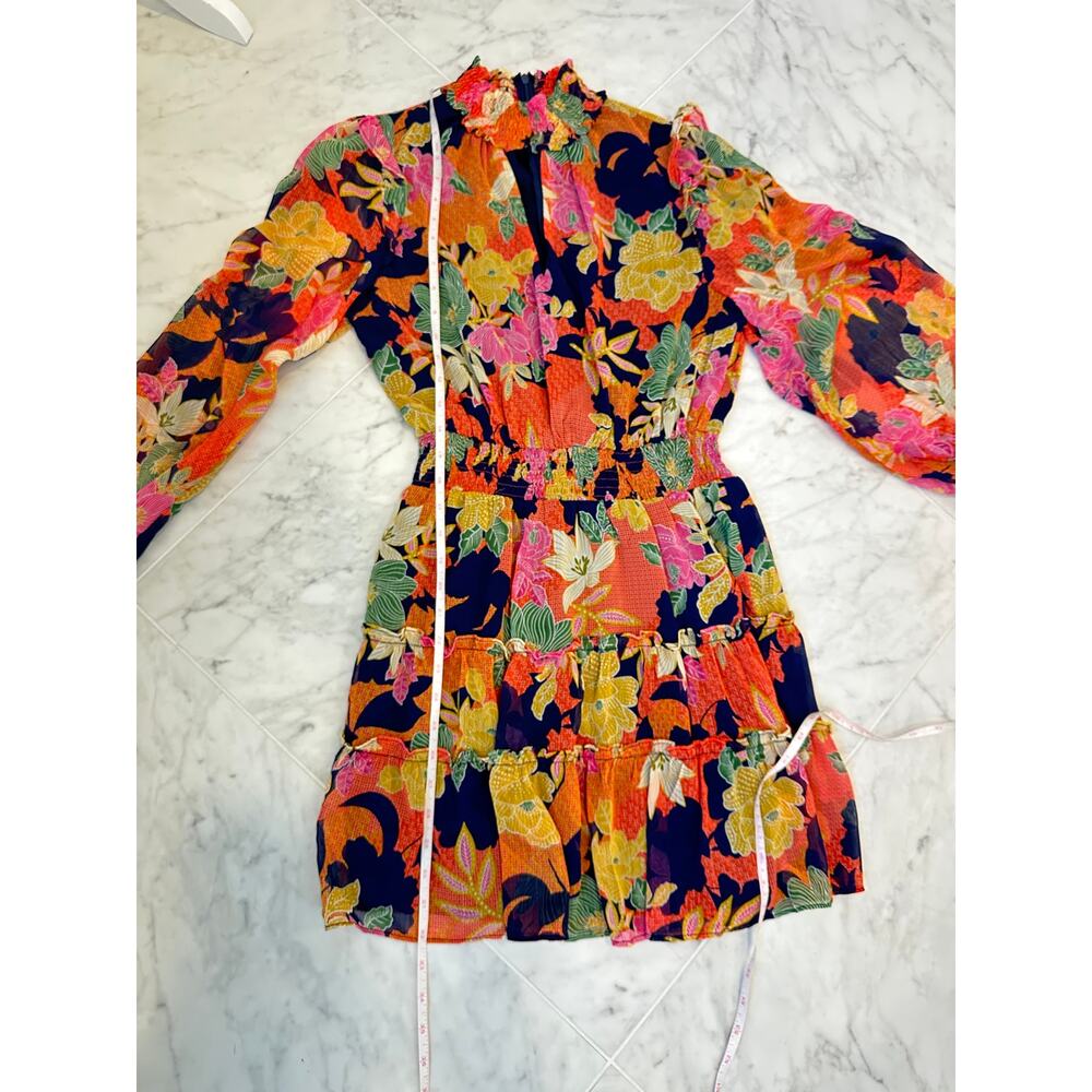 FATE Floral NWT Long Sleeve Smocked Waist Mini Dress Rust Fall Boho S - Picture 8 of 12